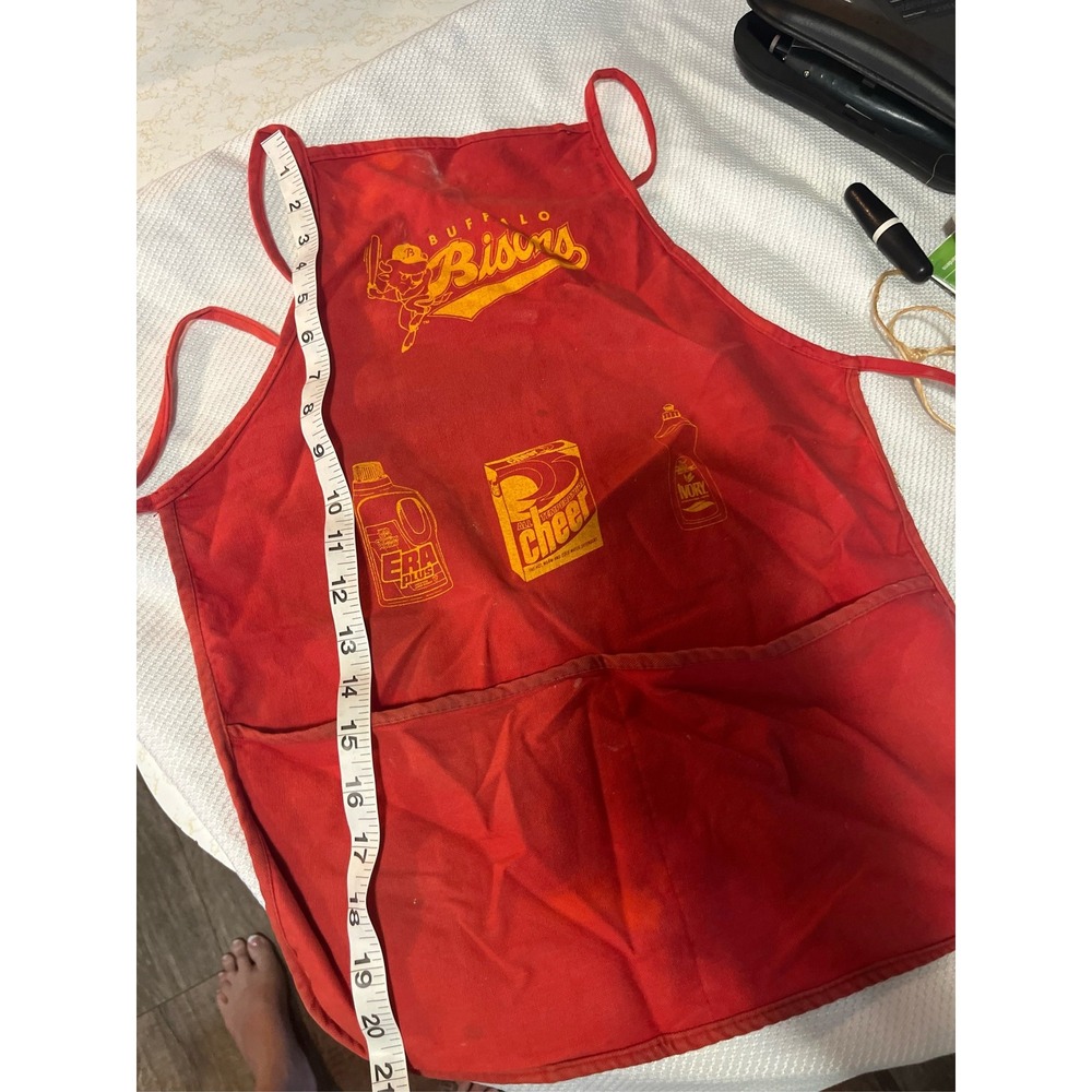 Vintage Buffalo Bisons Red Baseball Apron Era Plus Cheer Ivory Advertising